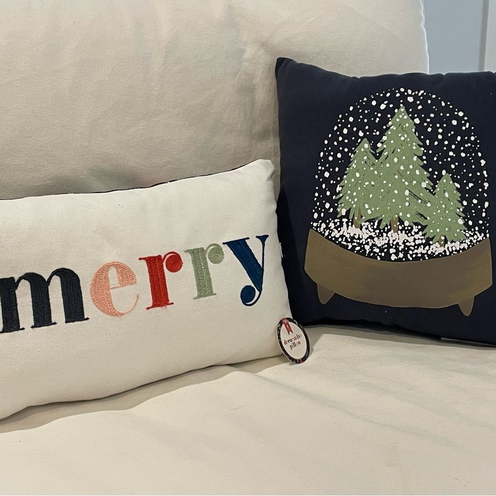 Christmas Tree Decorative Pillow plus Embroidered Merry pillow🎄🎉